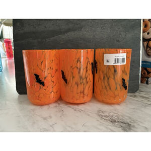Halloween Charm Glass Thumbprint Confetti Bats Orange Set Of 2 Trendy influencer